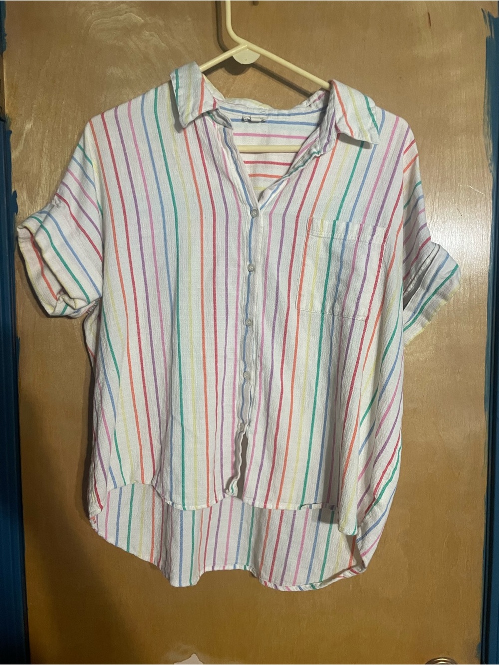 White Multicolor Striped Button-Up Shirt